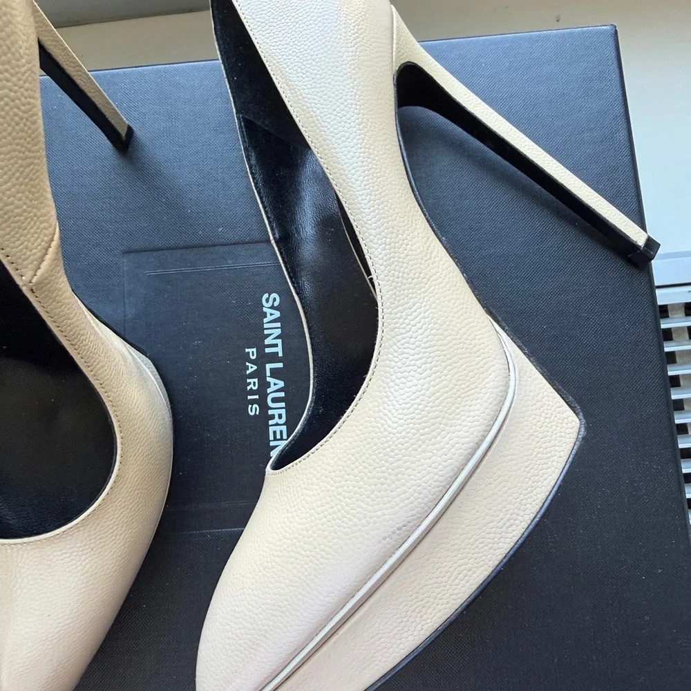 Saint Laurent nude Leather Pointed-Toe Platform Stilettos - Picture 8 of 10